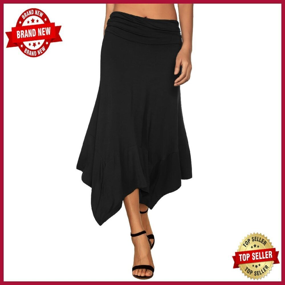 Flowy Handkerchief Hem Midi Skirt with Ruched Waist